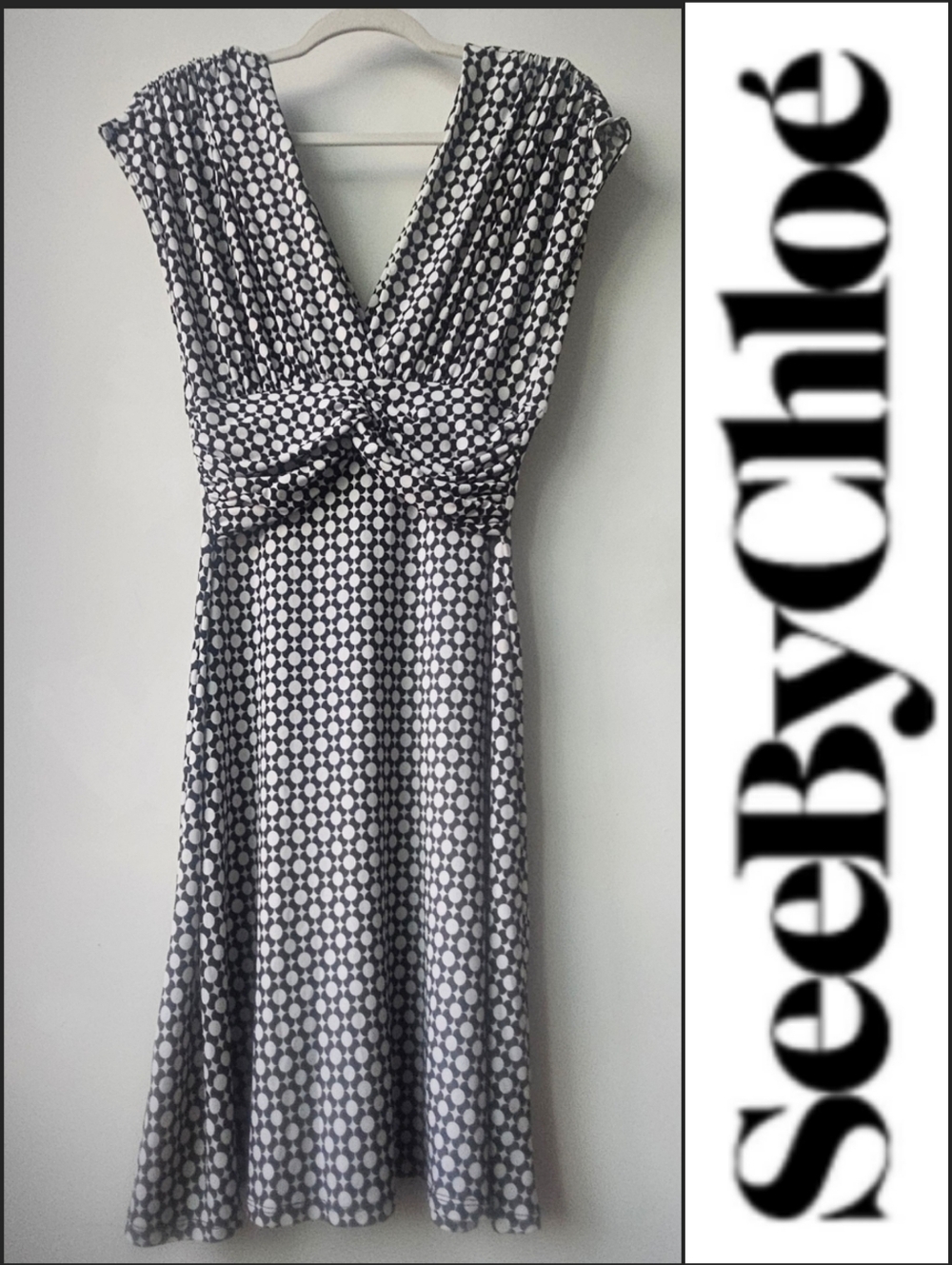 See By Chloe Black And White Printed Jersey Dress